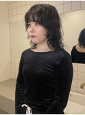 黒髪ミディアムレイヤーパーマ