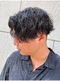 ダークアッシュニュアンスパーマ韓国マッシュベリーショート