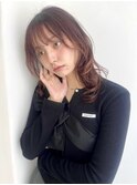 ピンクブラウン ボルドー ミディアムパーマ　デジタルパーマ
