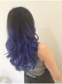 外国人風個性的ブルーのグラデーションカラー♪