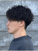 刈り上げマッシュセンターパートツイストスパイラルパーマメンズ