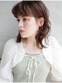 ミディアム黒髪グレーベージュレイヤーロング前髪パーマボブ4
