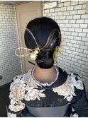 袴ヘアセット　タイトヘア　タイトアレンジ　水引　金箔