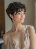 ☆ホワイトグレージュミニウルフデジタルパーマチェリーブラウン