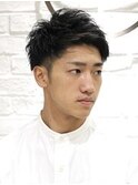 爽やか黒髪ツーブロックワイルドアップバング