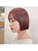チェリーレッド×ぱつっとボブ