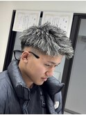 ホワイトメッシュツイストパーマ/MEN’S HAIR/刈り上げマッシュ