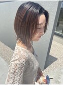 ミィディアムボブ／ボブ/流し前髪/前髪なし/くびれボブ