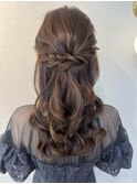 ハーフアップ　お呼ばれヘア　ダインスタイル　巻き髪