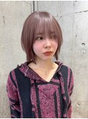 ブリーチなしダブルカラーピンクベージュミディアムボブ20代30代