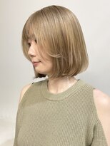 ベージュカラーミルクティーベージュブリーチありボブくびれヘア