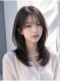 ミディアムレイヤー/ハッシュカット/ココアブラウン