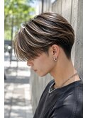 men'sハイライトメッシュ髪型白髪ぼかし東京銀座センターパート