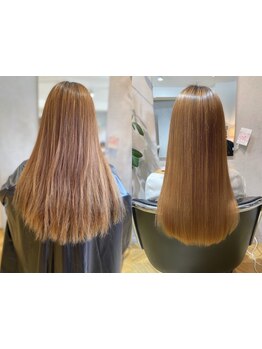 【髪質改善】酸性ストレート導入。極限まで優しい薬剤を使用しハイダメージの髪でも指通りの良い綺麗な髪へ