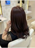 ブリーチなし暖色ピンク艶カラーコテ巻き仕上げ