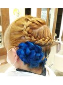 コサージュ風編み込みアレンジ