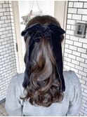 ハーフアップ ポニーテール ベロアリボン 参列ヘア イベントヘア