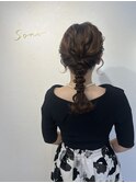 編みおろし　ヘアセット　お呼ばれヘア　玉ねぎヘア