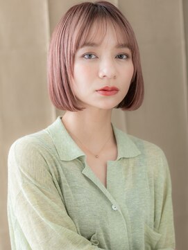 カバーヘア ブリス 上尾西口店(COVER HAIR bliss) ピンクベージュ艶感ストレート切りっぱなしボブX上尾20代30代