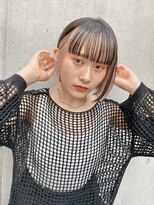 内巻きボブ インナーカラー  黒髪 切りっぱなしボブ 【Riku】
