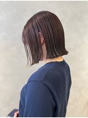 ミニウルフチェリーブラウンブリーチなしショートボブ前髪/新宿
