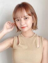 くびれヘアアプリコットオレンジ夏ヘアハイライトカラー