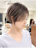 葛西ハイライト白髪ぼかしショートボブ小顔カットレイヤーカット