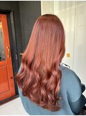 ロングヘアブリーチ無しチェリーブラウン赤髪【LODAT横浜】