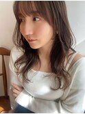 大人かわいい小顔くびレイヤー/ピンクベージュ/シースルー前髪