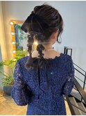 20代30代大人気♪ベロアリボンアレンジ×編みおろし結婚式ヘア