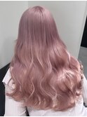 7442ニュアンスカラーホワイトピンク波巻きミルクティーピンク
