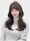 レイヤーロング韓国風くびれワンカールスモーキーグレージュ
