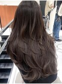ハイライトカラーミディアムヘアグレージュカラーデザインカラー