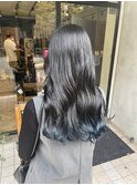 黒髪/グレーベージュ/レイヤーロング［韓国/裾カラー］長橋