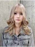 ミルクティーグレージュ小顔ウルフレイヤーくびれロングレイヤー