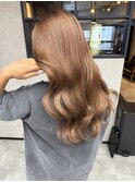 バレイヤージュ、ハイライト、レイヤーロング、グレーベージュ