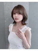オリーブグレー/前髪/ボブ/マロンベージュ/レイヤーカット/小顔