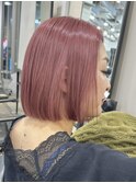 ピンクベージュ/ボブ/暖色カラー