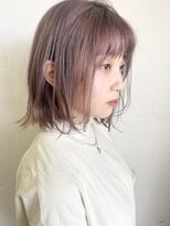 リジェール 鶴舞店 無造作外ハネボブ/ピンクベージュ/ダブルカラー/くすみピンク