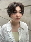 アンニュイオリーブグレーショートパーマウェーブ小顔前髪質改善