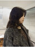 ミディアムパーマ/前髪パーマ/センター分け