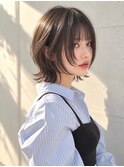 ボブウルフ透明感カラー赤み消しグレージュ艶カラーくびれボブ