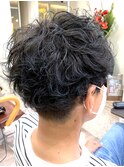 アッシュカラー パーマ ツーブロックカット