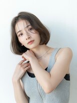 20代30代大人可愛いラインボブ/前髪パーマ/グレーベージュ