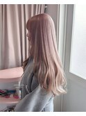 サーモンピンク　韓国風ヘア　韓国ヘア　レイヤー