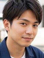 アボヘアー(Abo hair)&nbsp;七三ビジネス黒髪マッシュツーブロック刈り上げメンズヘア