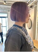 ハイトーンカラー　ペールパープル　ぱっつんボブ