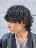 ダークアッシュニュアンスパーマ韓国マッシュベリーショート