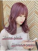 シアーピンクナチュラルパーマセミロング10代20代30代