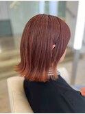 【切りっぱなしボブ】艶ピンクブラウン×裾コーラルピンク